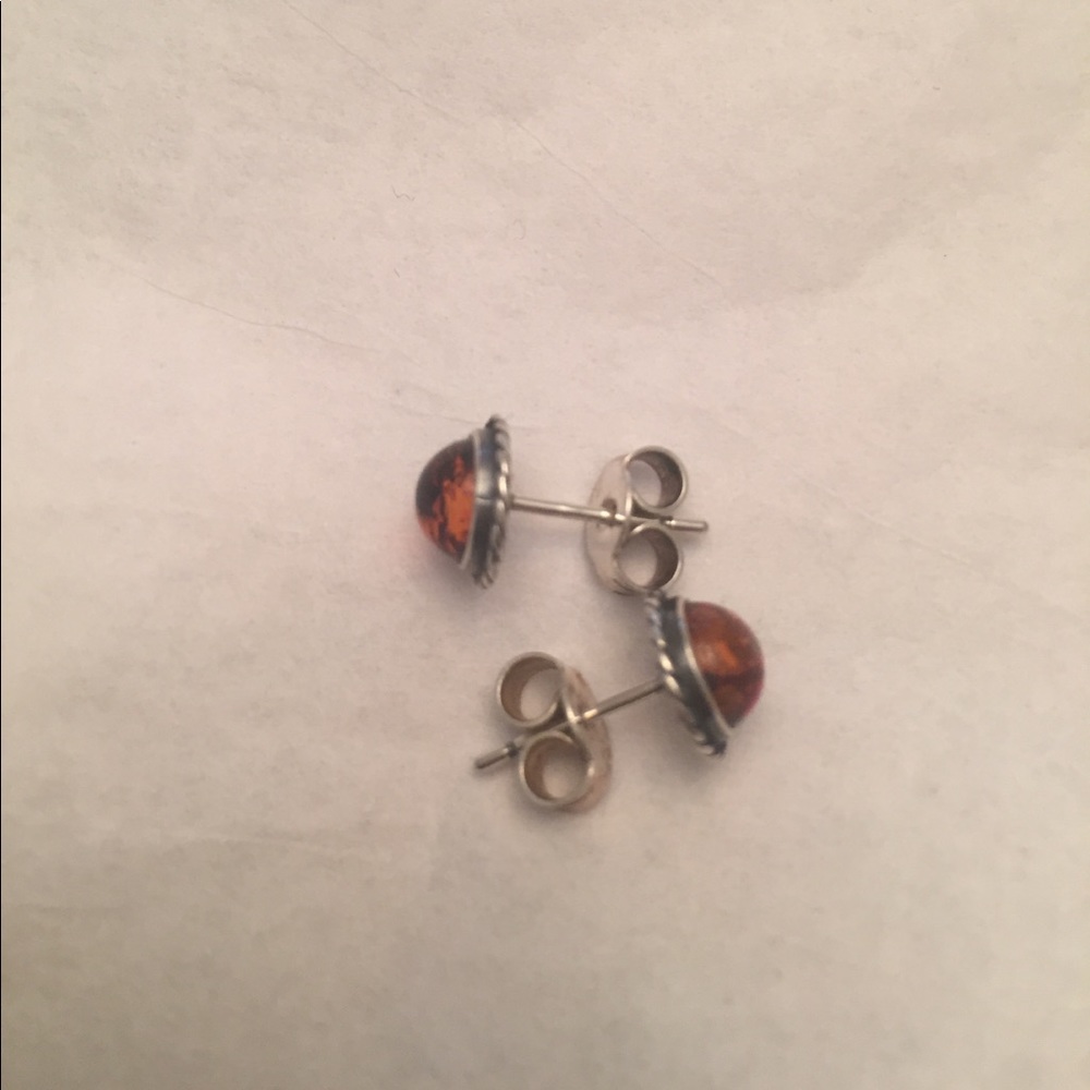 Sterling Silver and Amber Earrings - Picture 2 of 4