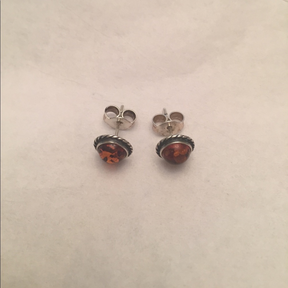 Sterling Silver and Amber Earrings - Picture 3 of 4