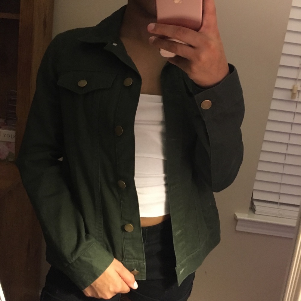 Green denim jacket