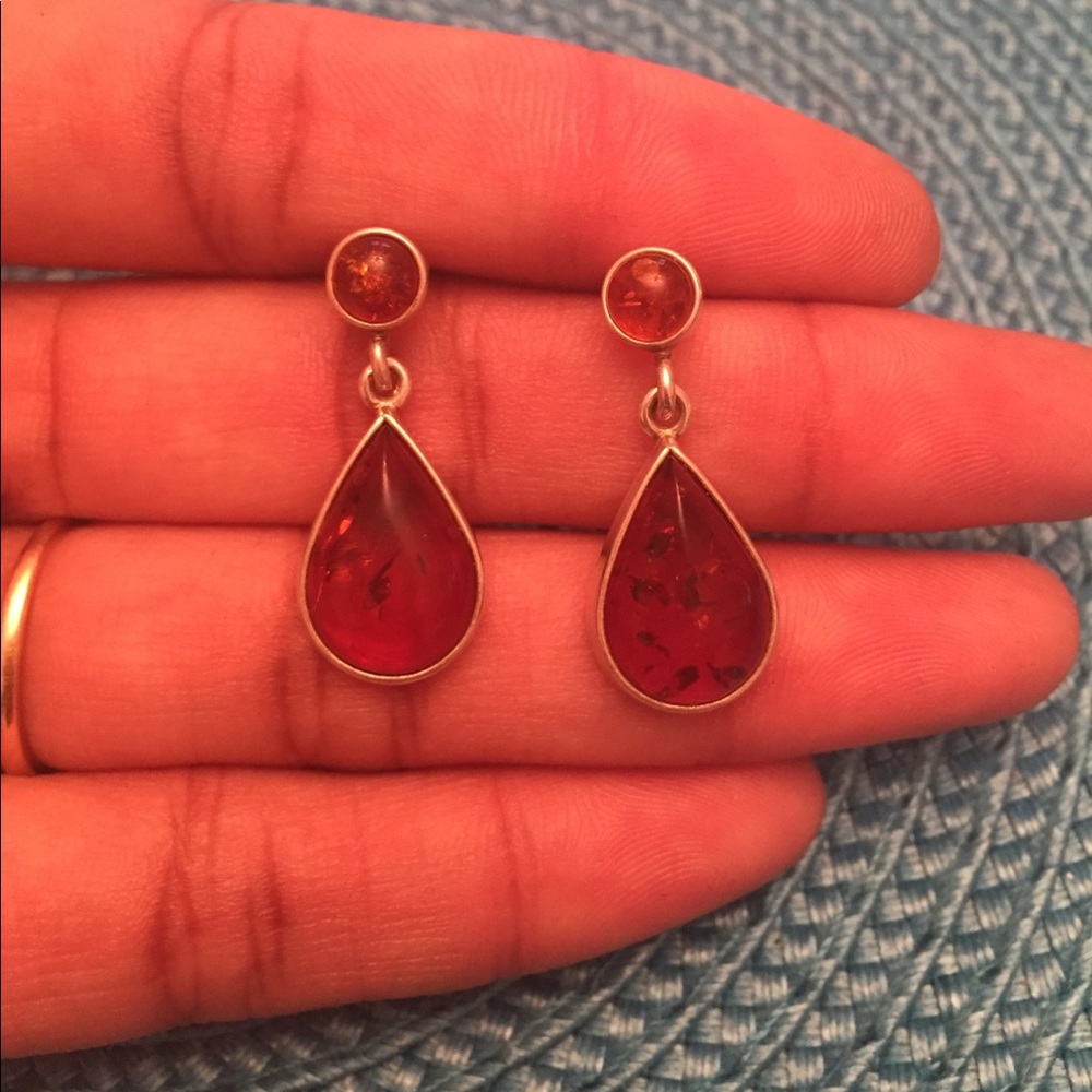Sterling Silver and Amber Earrings
