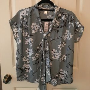 NWT! LOFT Flowered Blouse with Neck Tie