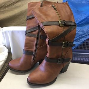 Calf high, faux leather boots