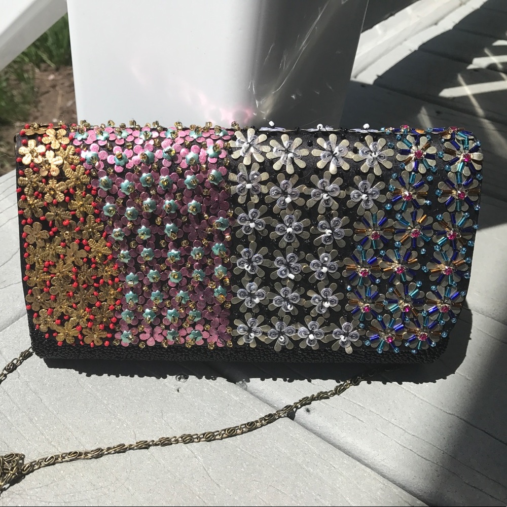 Anthropologie metal flowers clutch