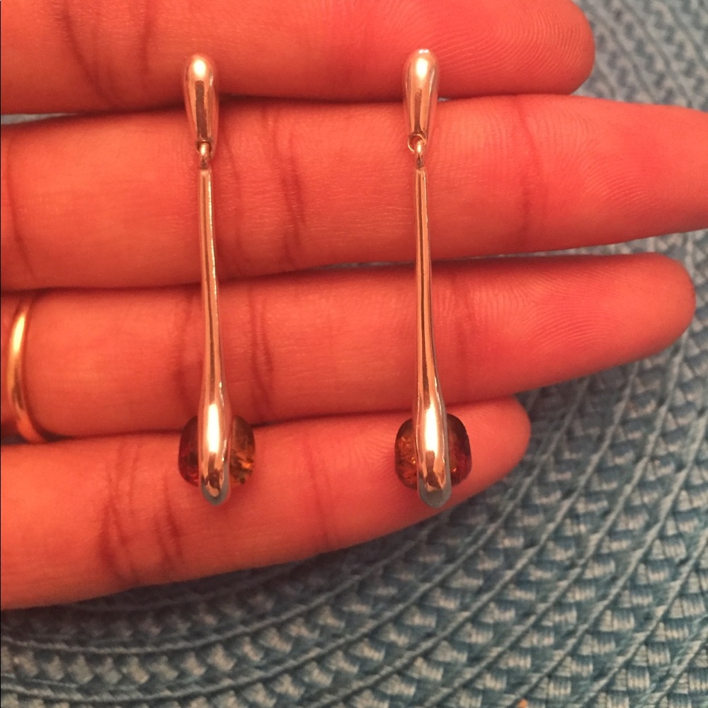 Sterling Silver and Amber Earrings