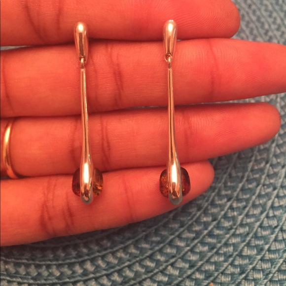Sterling Silver and Amber Earrings - Picture 1 of 3