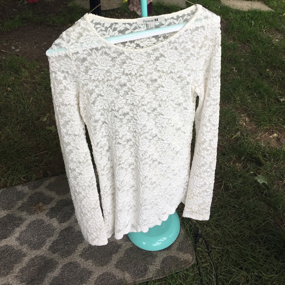 White Lace Long Sleeve Top