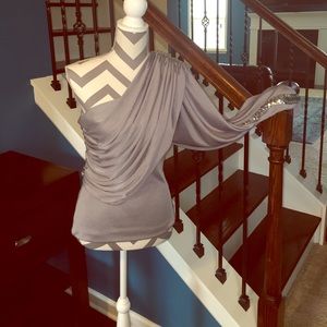 Gray Sequin One Sleeve Blouse