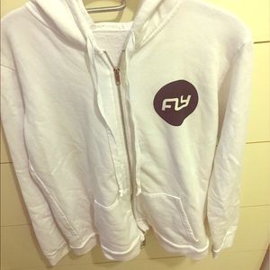 White flywheel zip hooded sweatshirt
