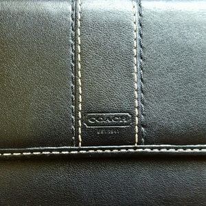 COACH wallet. Black and lavender leather trifold