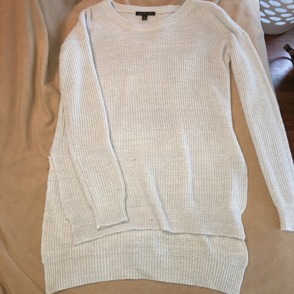 light blue hi-low sweater