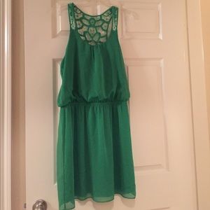 Green crochet back dress