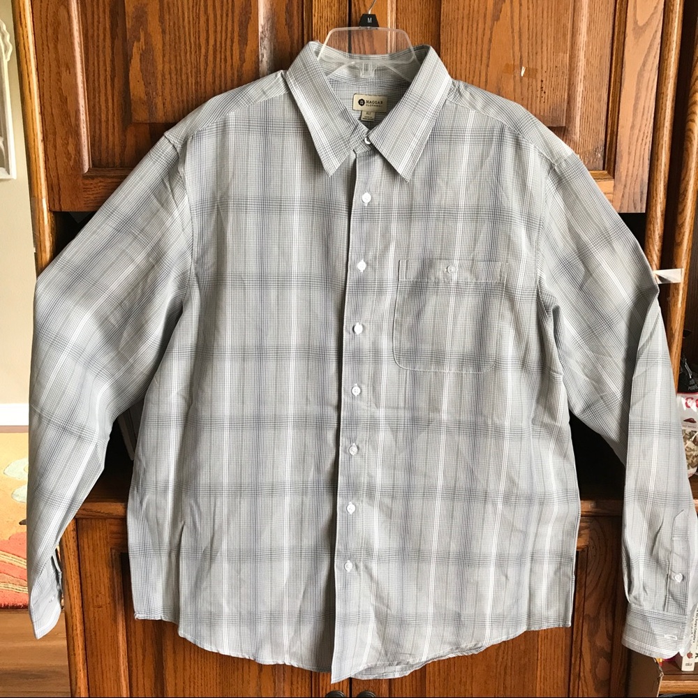 Haggar XLT 3XLT Button Front Shirt Gray Plaid