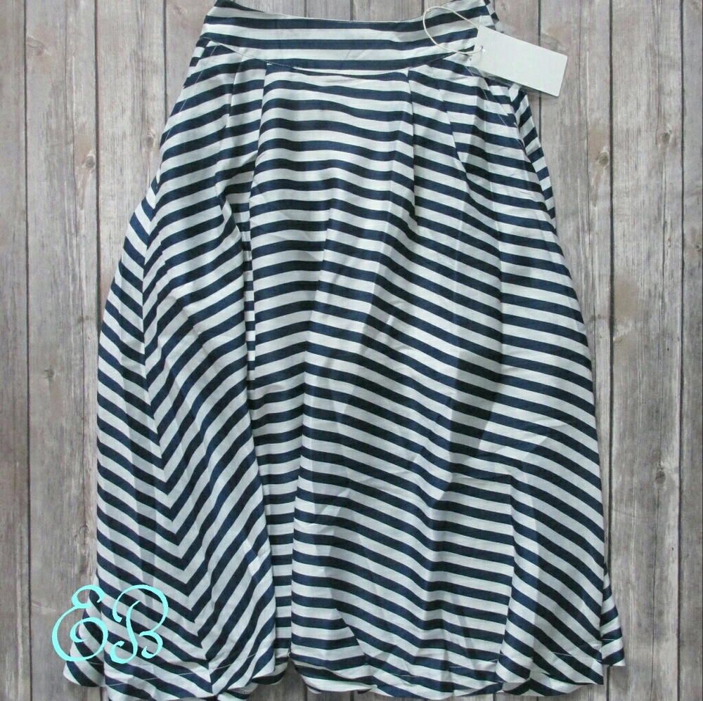 RELISHED Blue & White Striped Flare Midi Skirt - Picture 2 of 5