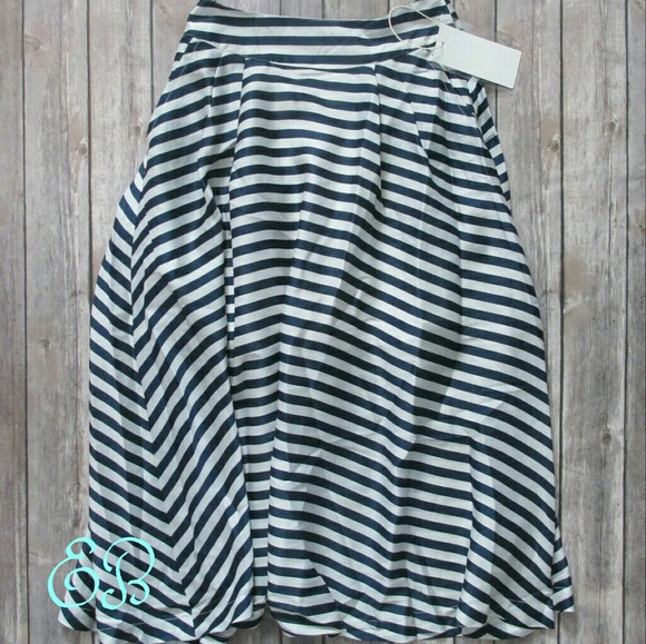 RELISHED Blue & White Striped Flare Midi Skirt - Picture 2 of 5