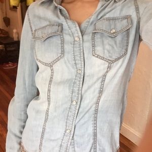 Faded denim chambray top