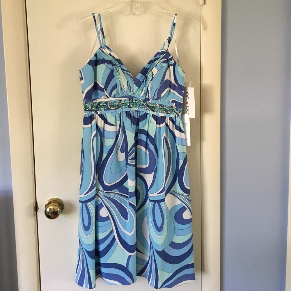 Blue and green Oleg Cassini Summer Cocktail Dress
