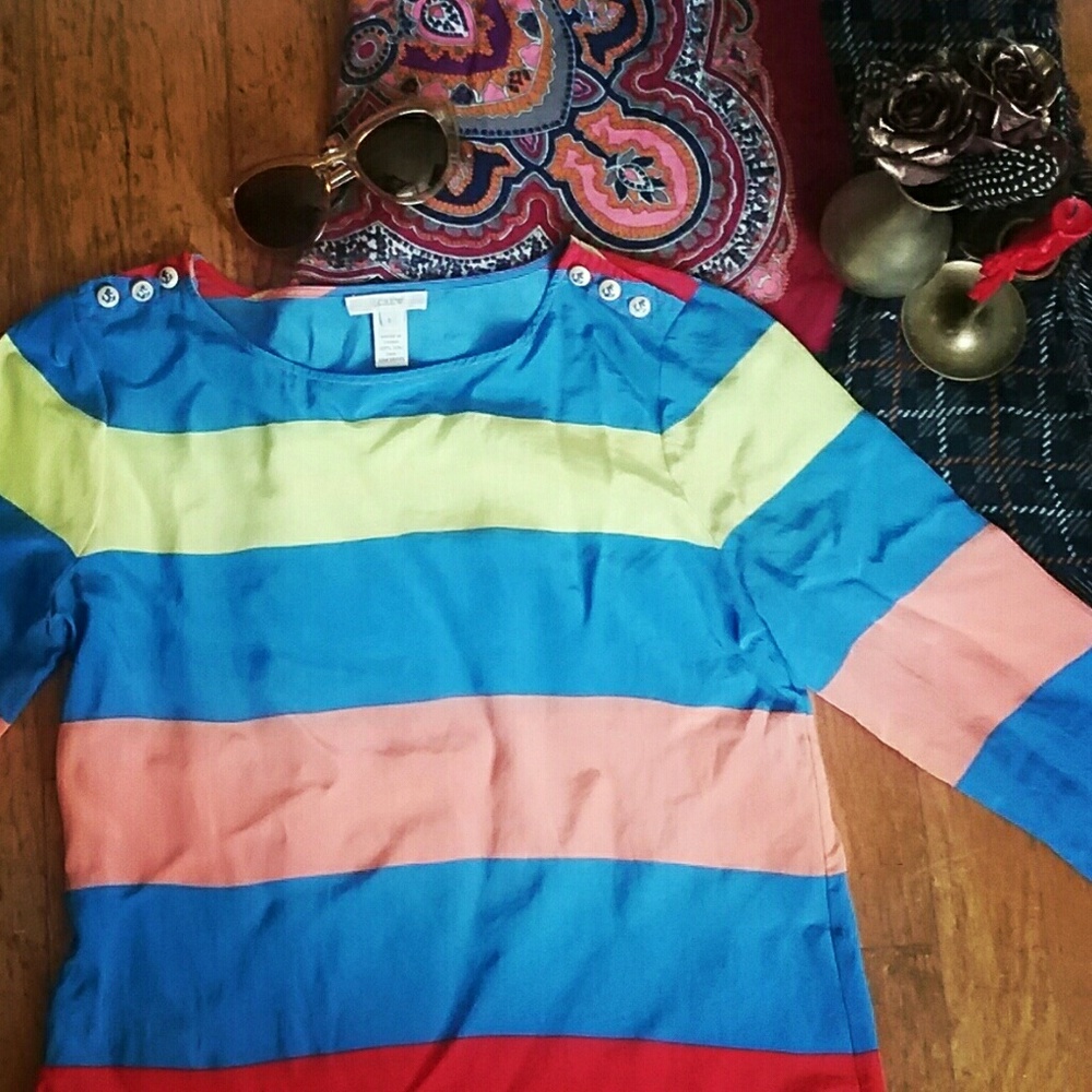 JCrew100% Silk Size Small Multicolored Striped Top