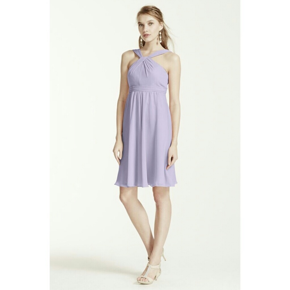 Short Crinkle Chiffon Bridesmaid Dress with Halter