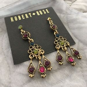 Antique gold earrings with colorful gems