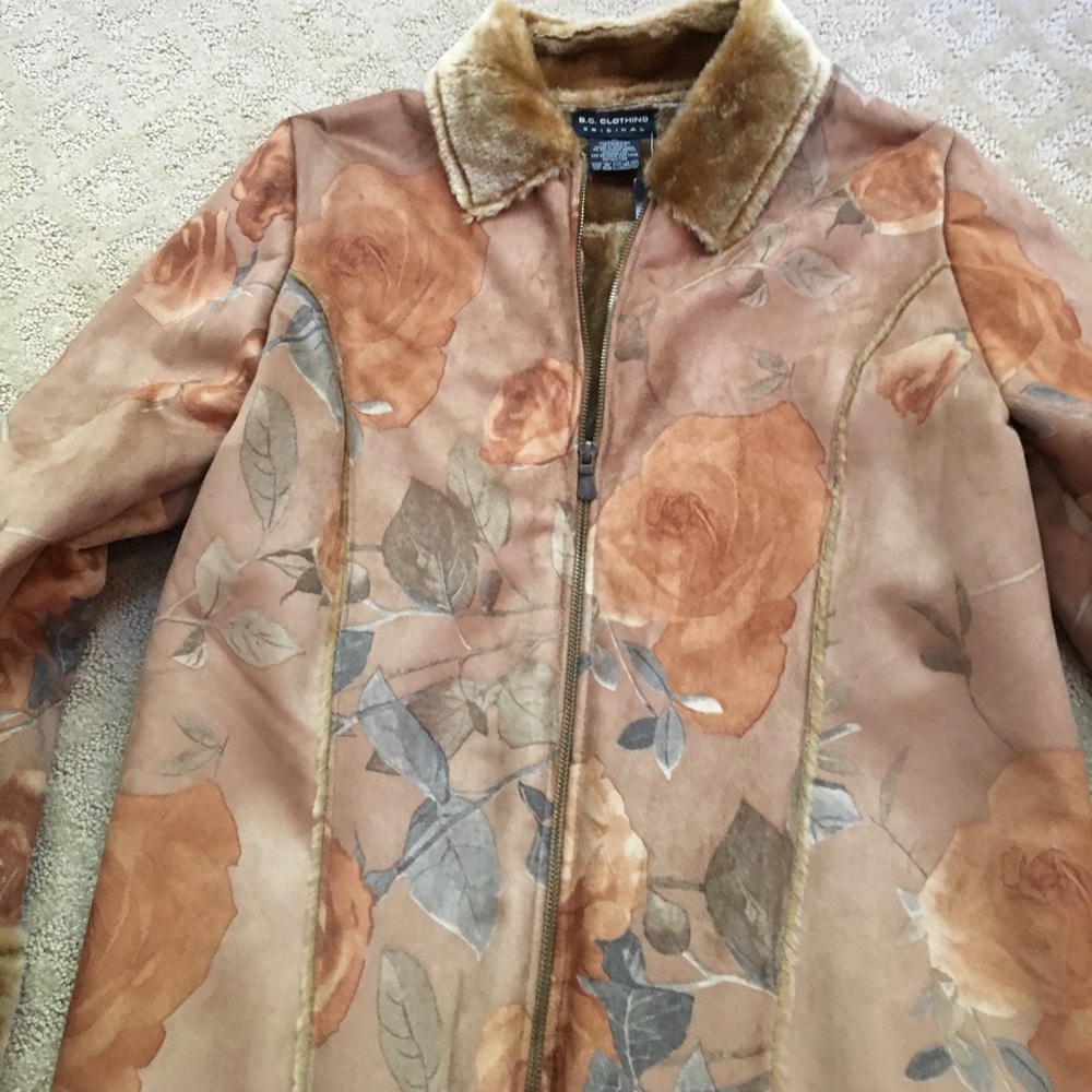 Brown floral faux suede jacket
