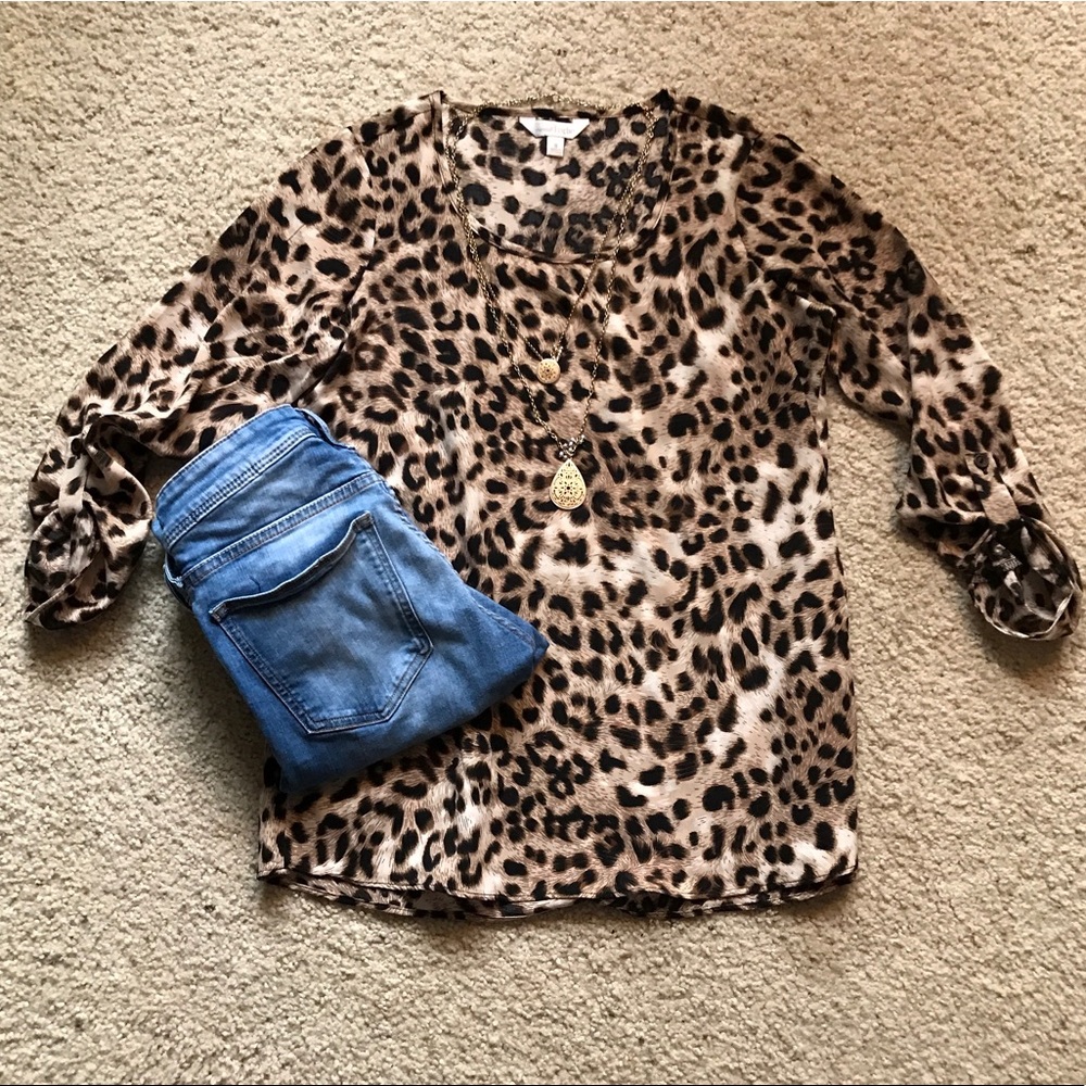 Charming Charlie Leopard Print Blouse 3/4 Sleeve