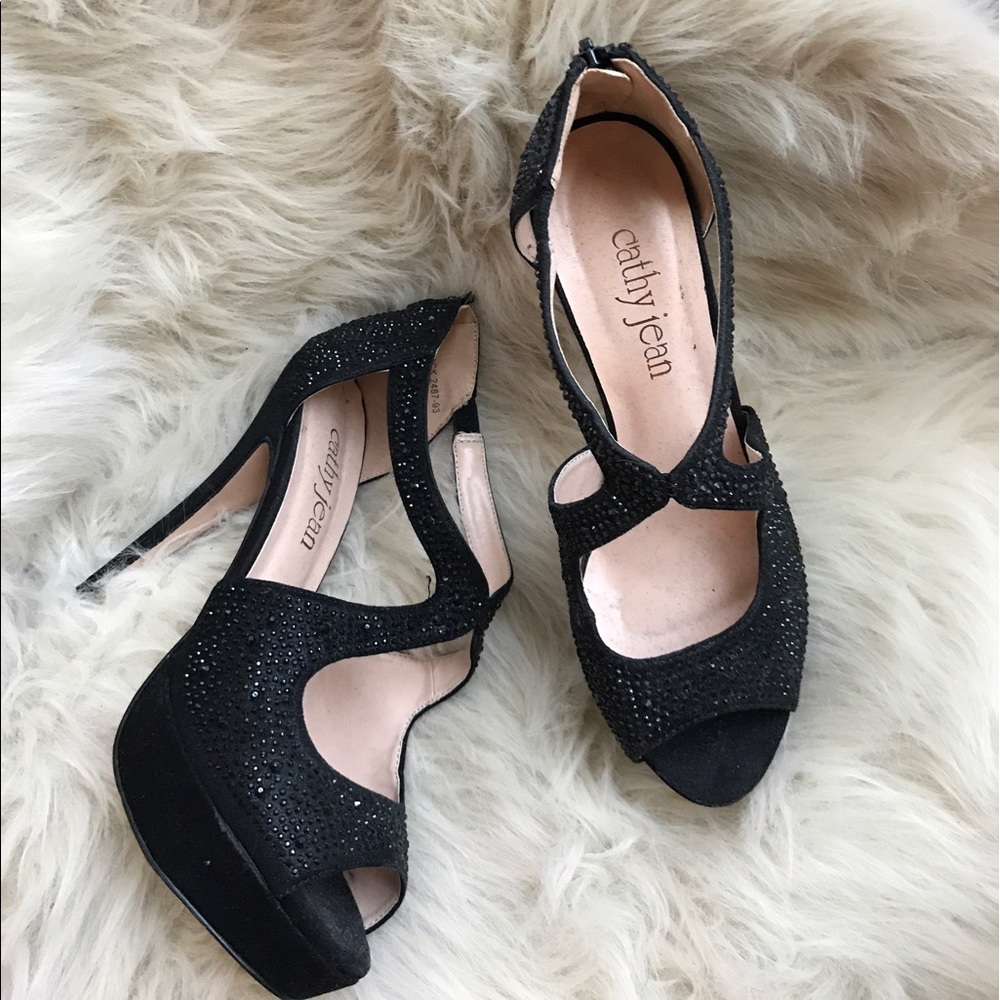 Cathy Jean black sparkle crystal heels