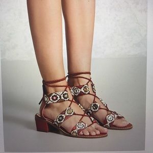 Forever 21 embroidered ankle wrap heels size 9