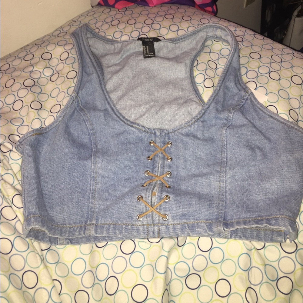Denim crop top.