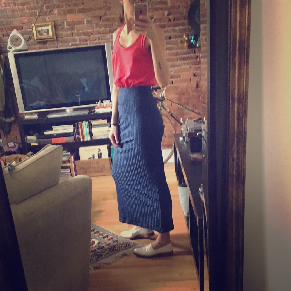 Vintage Ribbed Navy Blue Maxi Midi Tube Skirt