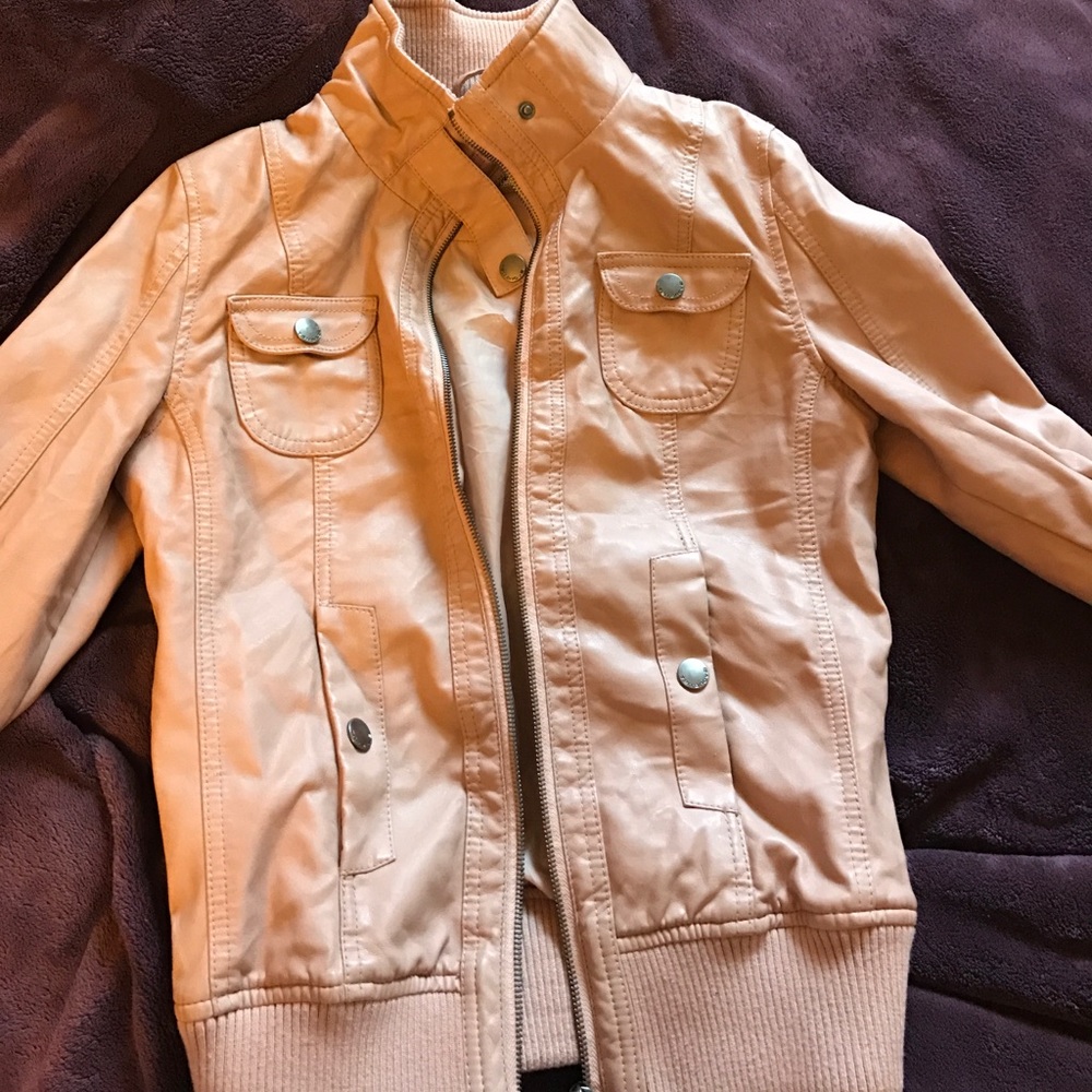 Leather jacket, pink/cream colored