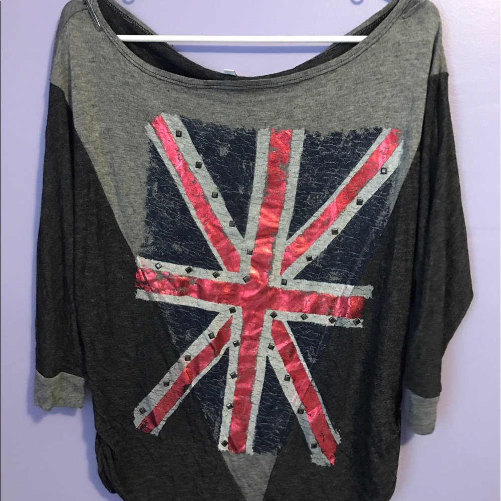 Off the shoulder British flag top