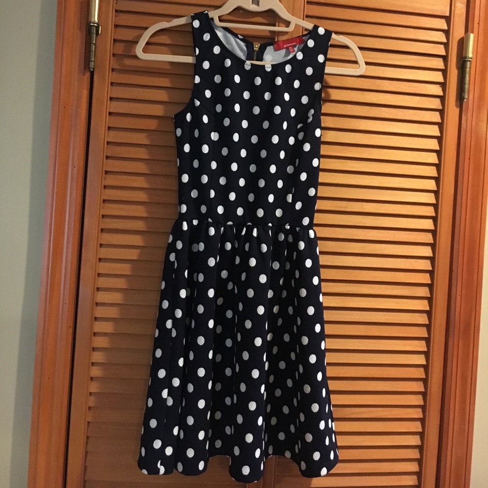 Polka dot fit & flare navy/white dress