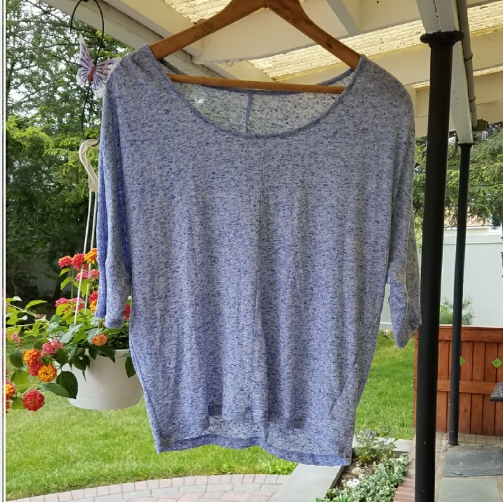 Light Blue & White Three Quarter Sleeve Top