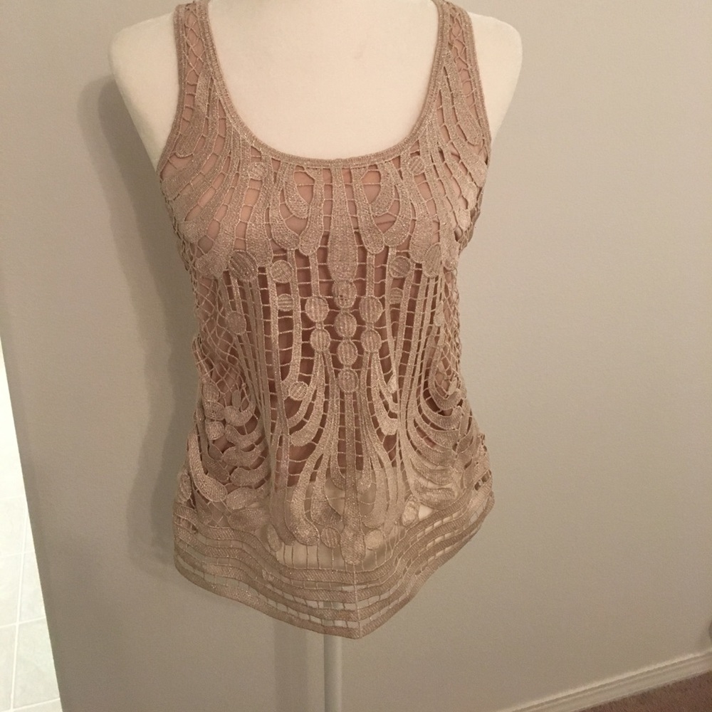 Express Small Pink Laser Cut Lace Sleeveless Top