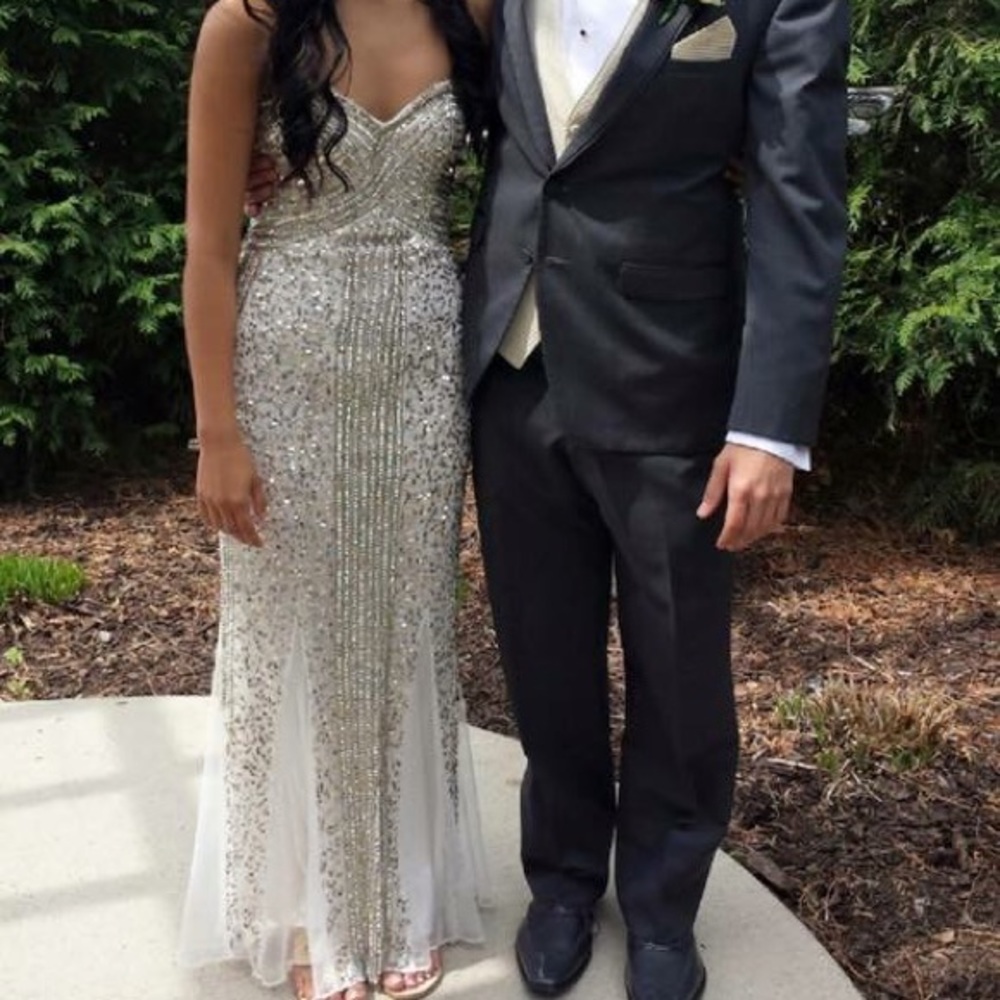 Jeweled rose gold silver prom dress