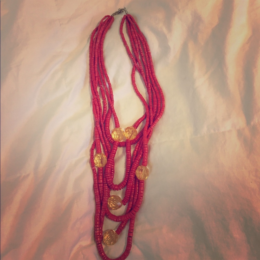 Multiple looped chunky coral necklace