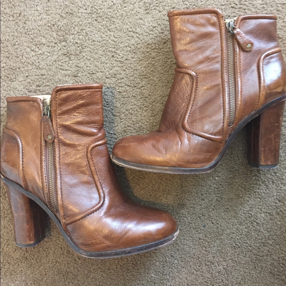 Frye brown heeled booties