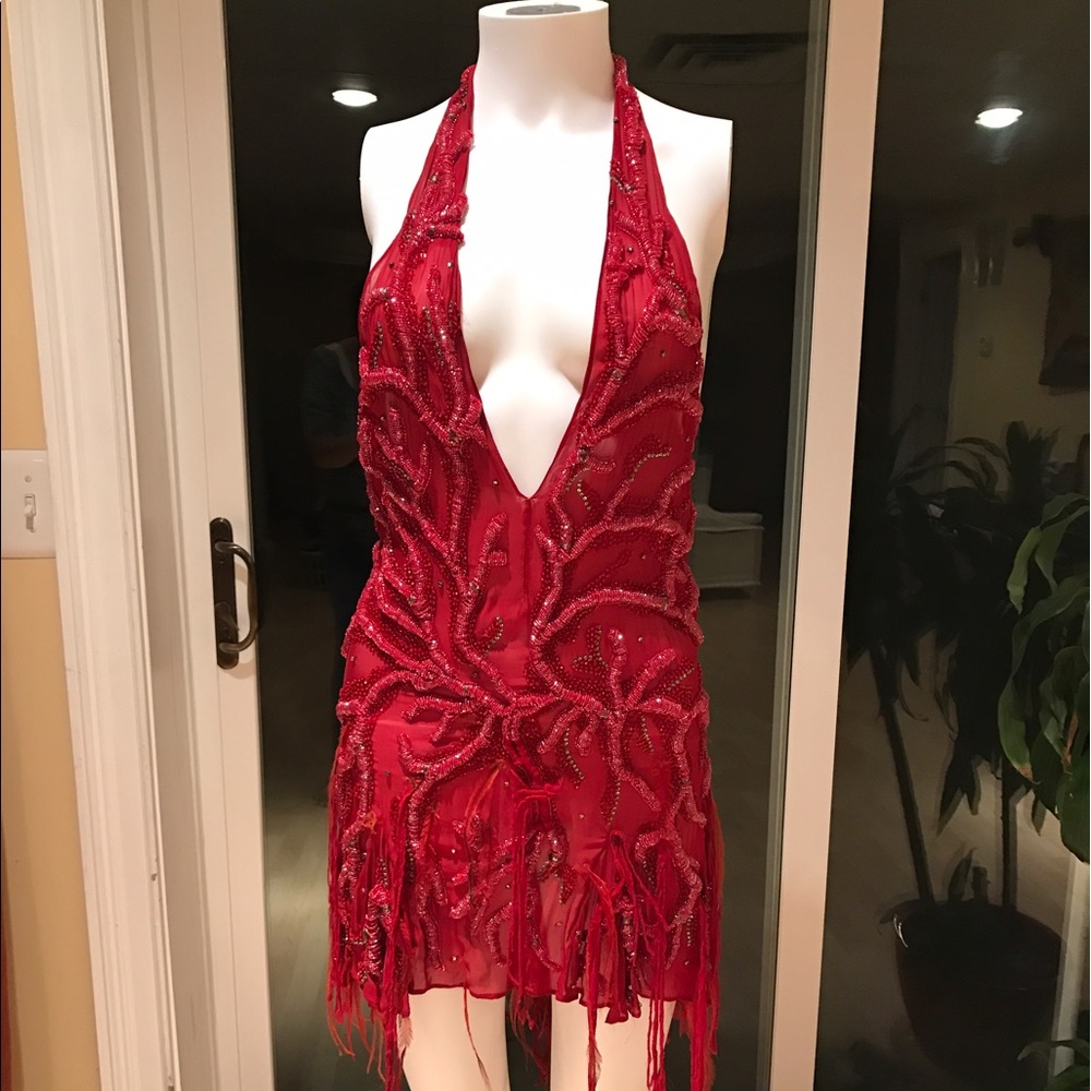 Robert Cavalli beaded silk Halter Mini Dress