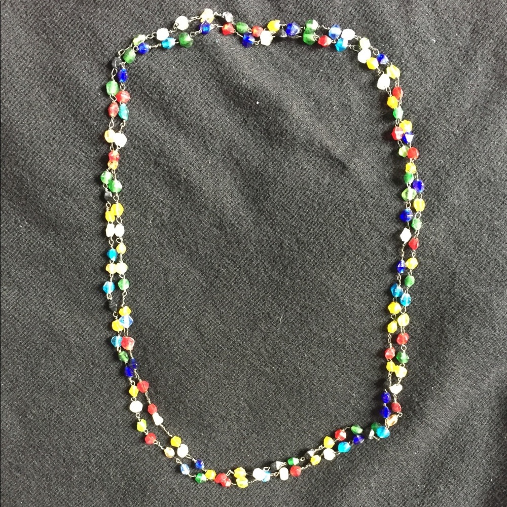 Colorful glass beads on oxidized silver chain