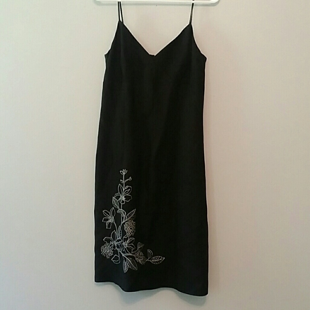 VINTAGE Black Slip Dress with Floral Detail - Picture 1 of 6