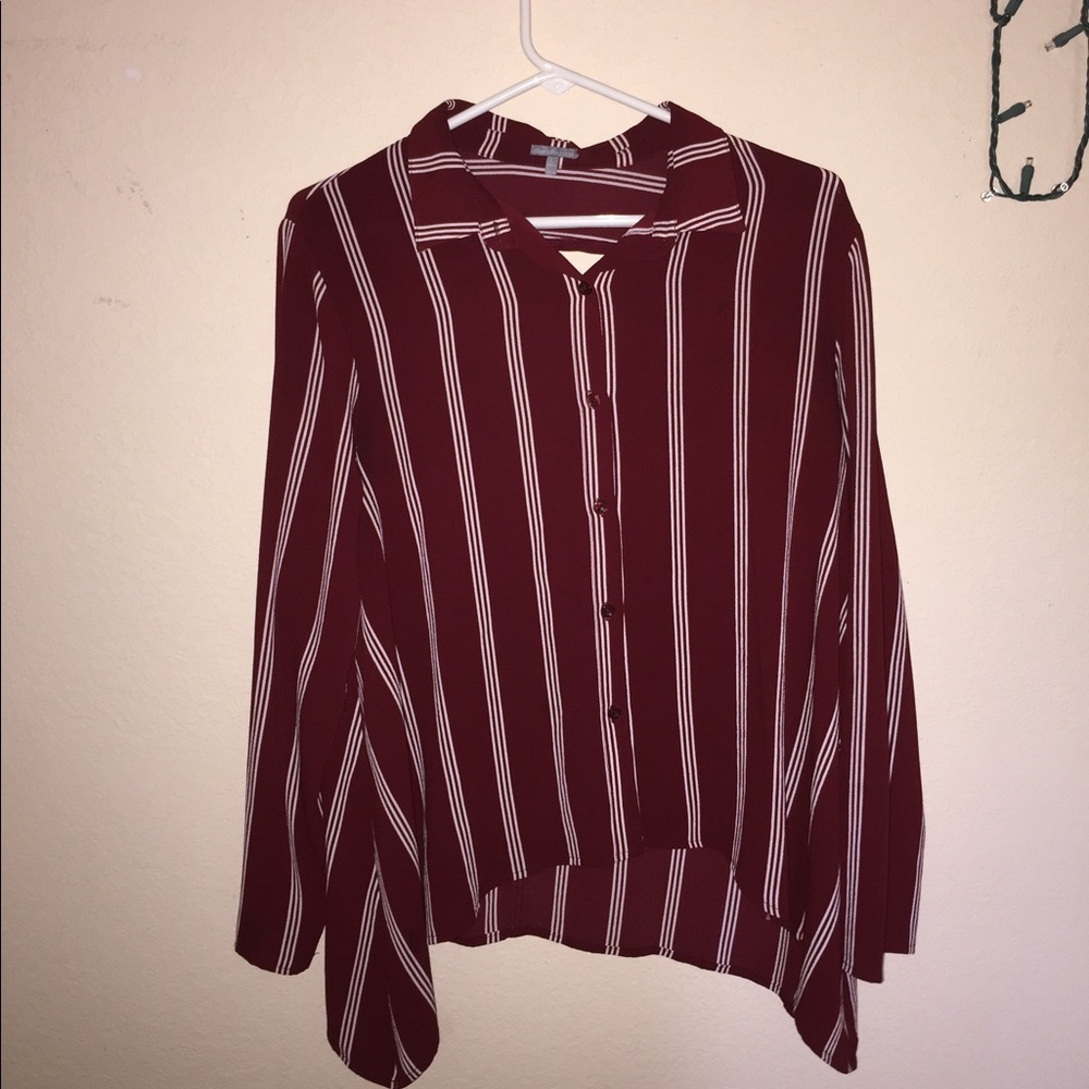 Red and white stripped button up!