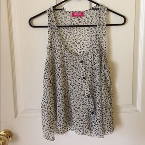 Shasa Sheer Black and White Floral Flow Tanktop