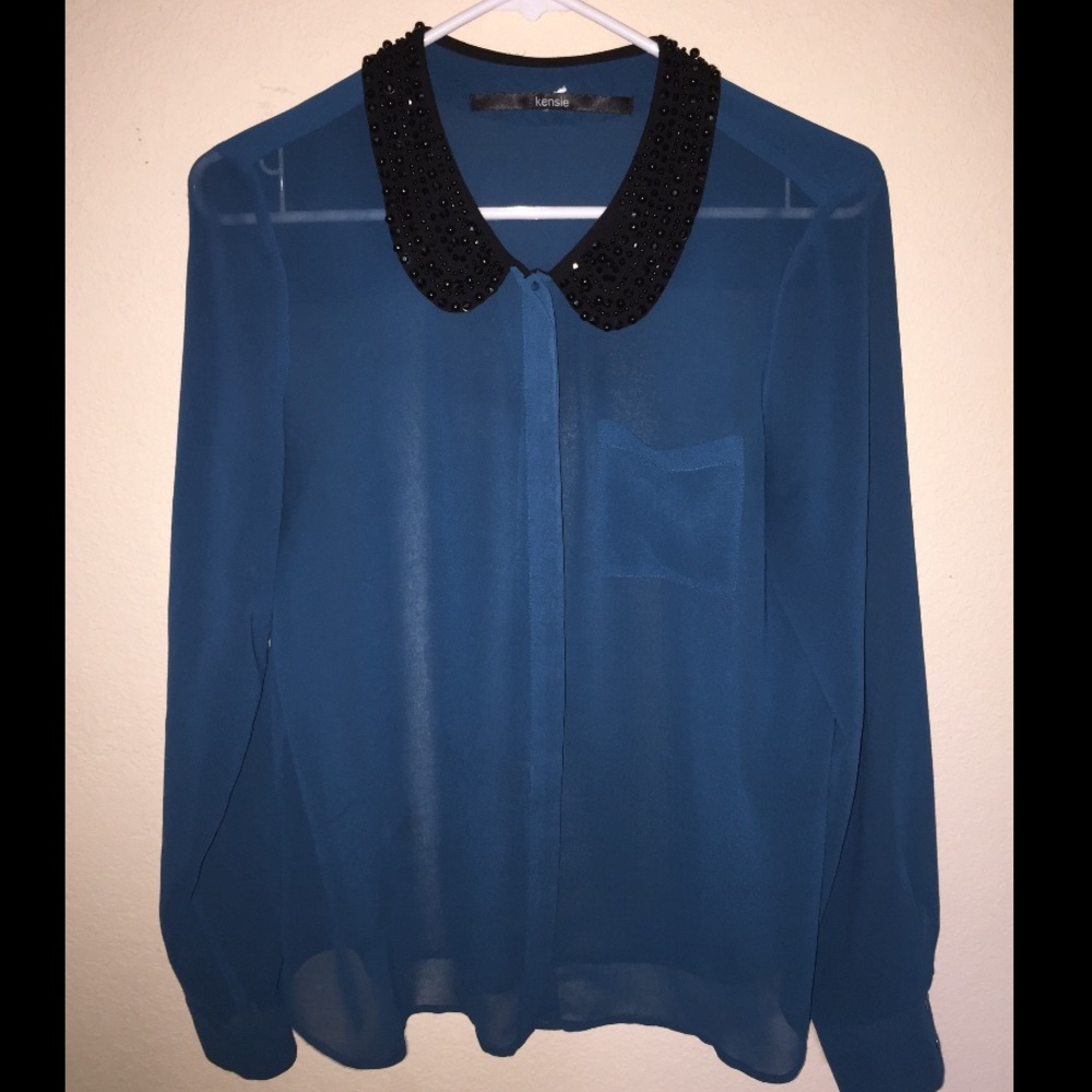 Blue button down shirt with collar