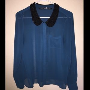 Blue button down shirt with collar