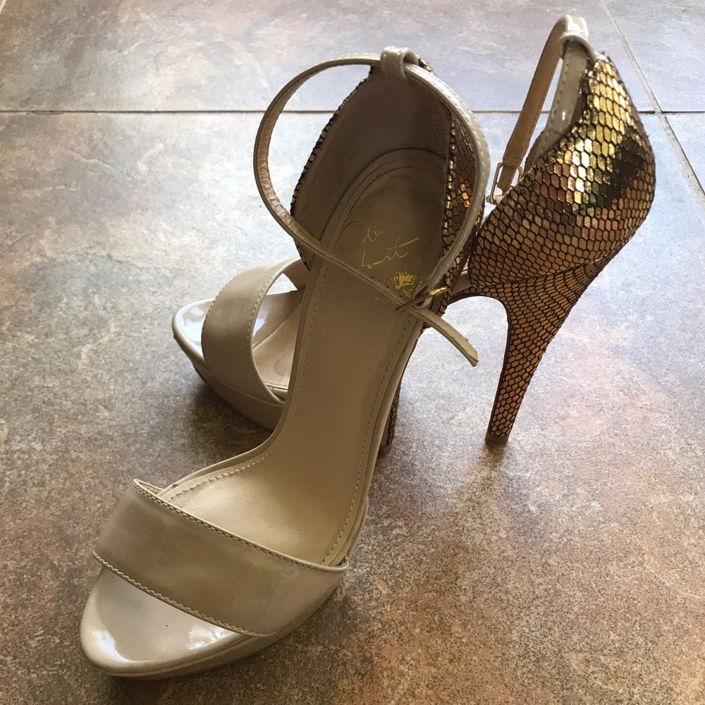 Colin Stuart Nude and Gold Platform Heel