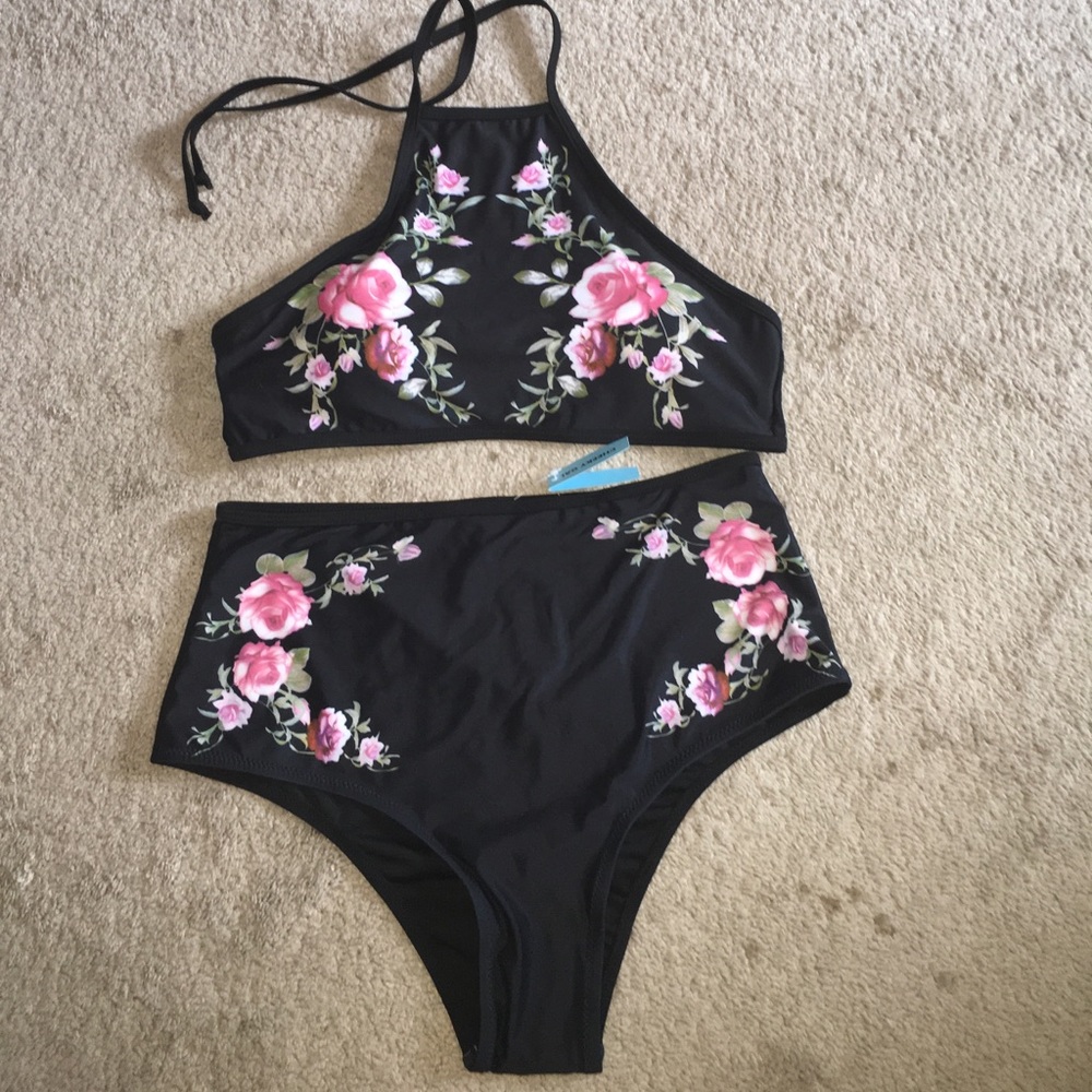 Black Floral Swimsuit