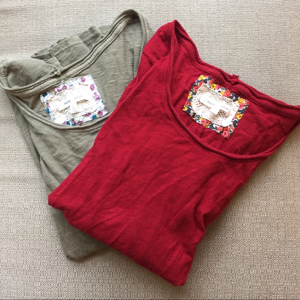 Anthro bundle: 2 long sleeve Pure + Good t-shirts