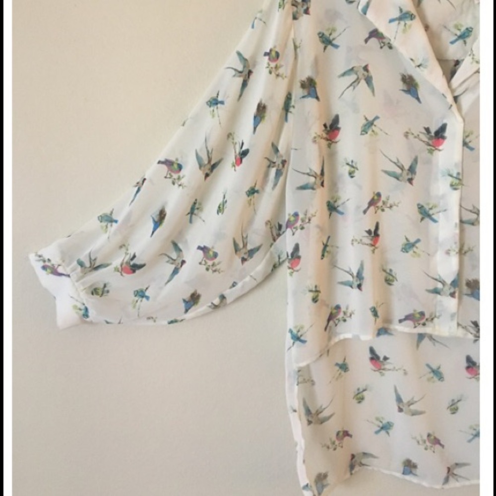 Cream/ Print Sheer high low blouse.