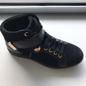 Beautiful Aldo Booties Black Suede Gold Details