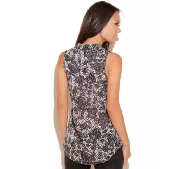 NWOT GUESS SLEEVELESS LACE PRINT HIGH-LOW TOP SZXS - Picture 2 of 6